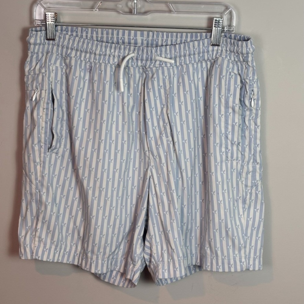 Birddogs Mens Blue White Striped 7" Swim Shorts sz Large *Flaw* Summer Travel